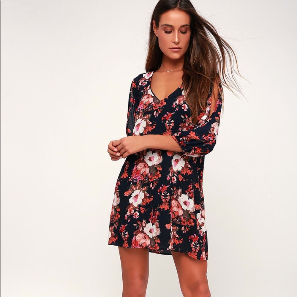 Lulus Navy Blue Floral Print Dress